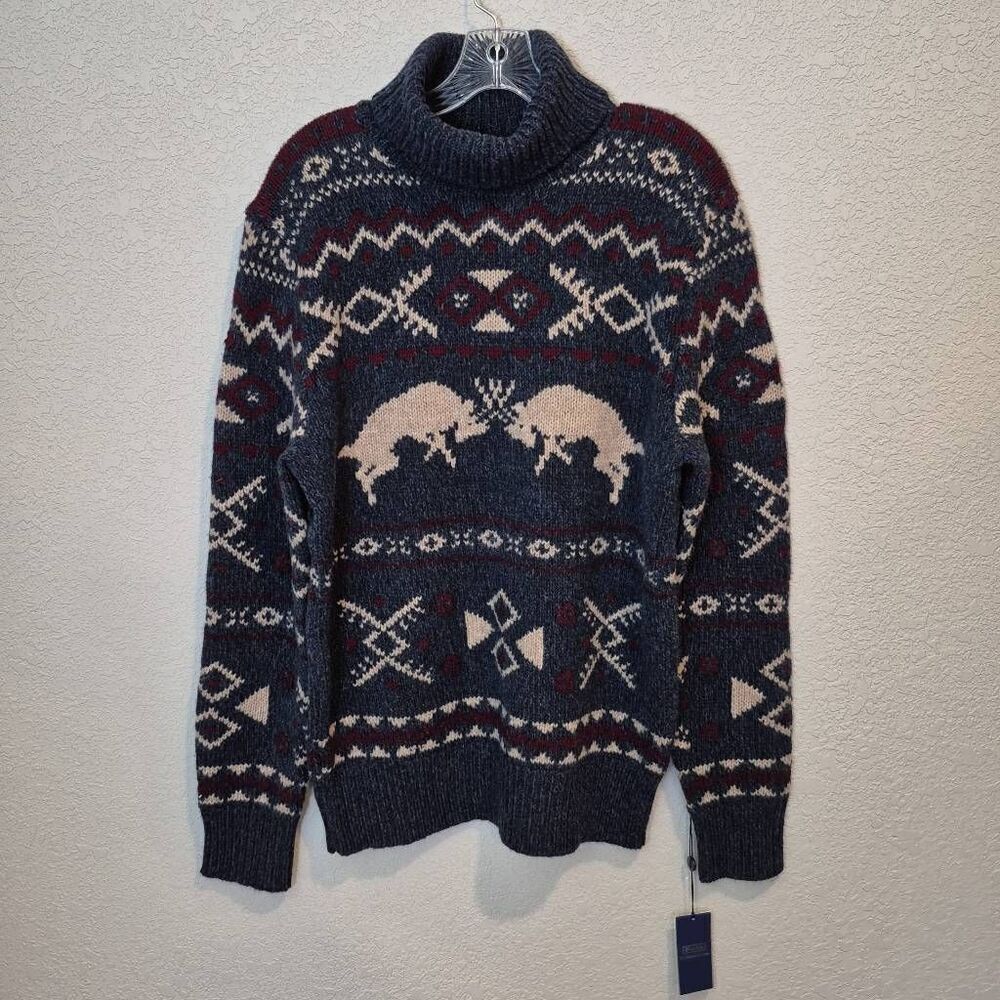 Polo by Ralph Lauren Men's Blue Fair Isle-Knit Wool Cashmere Sweater Size L